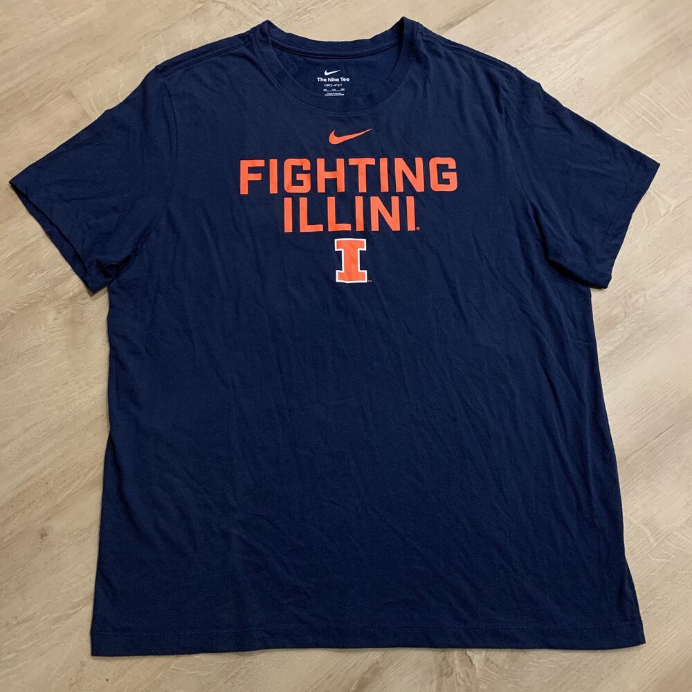 Nike University Illinois Fighting Illini T-Shirt Mens XXL 2XL Navy Center Swoosh